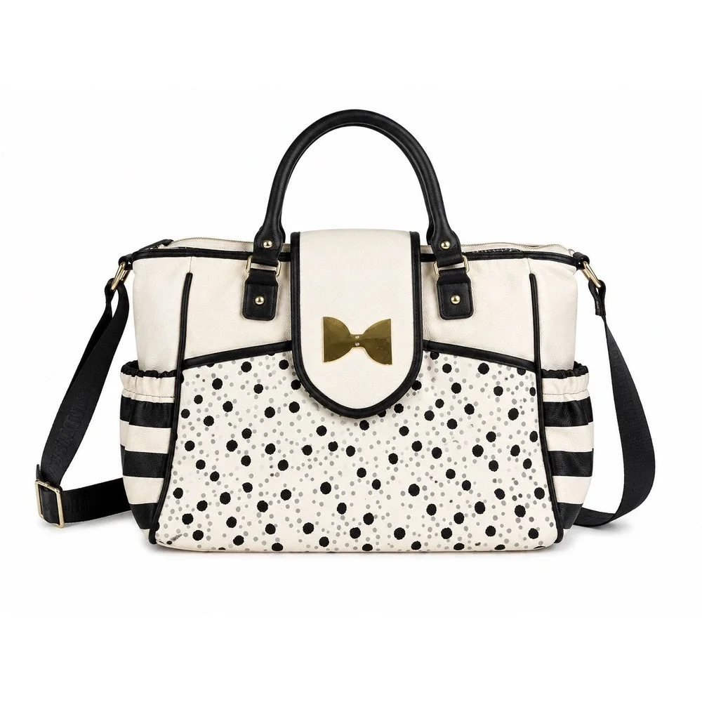 Betsey Johnson Vintage Y2K White Polka Dot Bow Diaper Bag Crossbody Purse